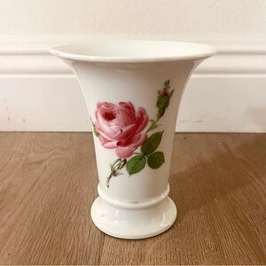 Vintage MEISSEN Germany Hand Painted Porcelain VASES Flared Tops PINK ROSES 5.5”